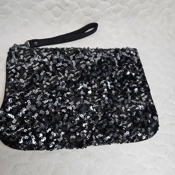 Express sequin clutch make-up bag black wristlet - Picture 7 of 7